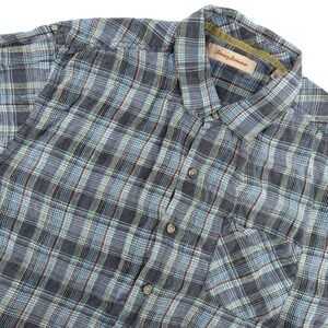 Tommy Bahama Mens L Plaid Short Sleeve Button Up Shirt Linen Blend Resort Casual